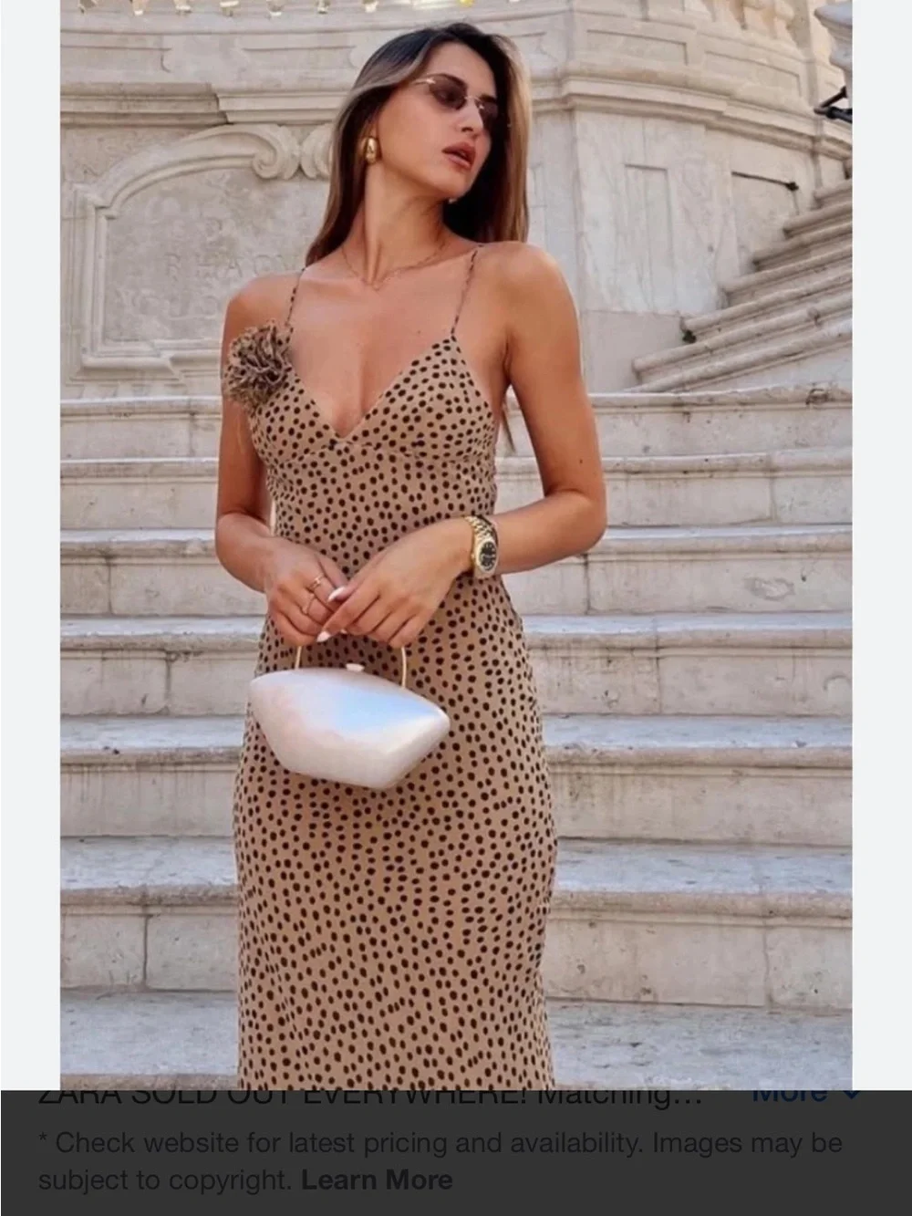 Zara Beige Polka Dot Maxi Dress with Floral Shoulder Detail - Picture 2 of 7
